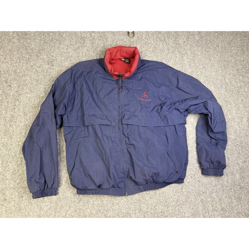 Vintage 90's Le Coq Sportif Blue & Red Full Zip Windbreaker Jacket Size Large